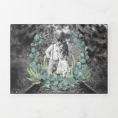 Invitation Trois Volets Branche d'or Eucalyptus Feuille Mariage noir (Page de couverture)