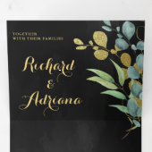 Invitation Trois Volets Branche d'or Eucalyptus Feuille Mariage noir (Intérieur en premier)