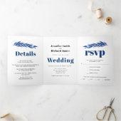 Invitation Trois Volets Branche Eucalyptus en bleu couleur mariage d'autom (Intérieur)