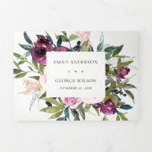 INVITATION TROIS VOLETS BRILLANT BURGUNDY VERT MARIAGE FLORAL BUNCH (Page de couverture)