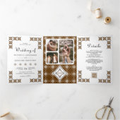 Invitation Trois Volets Brown Black Ukrainian Embroidery QR Code Wedding (Intérieur)