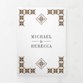 Invitation Trois Volets Brown Black Ukrainian Embroidery QR Code Wedding (Page de couverture)