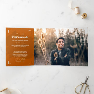 Invitation Trois Volets Brûlé Orange Edgy Abstrait Brushstroke Photo Grad