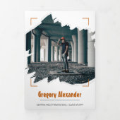 Invitation Trois Volets Brûlé Orange Edgy Abstrait Brushstroke Photo Grad (Page de couverture)