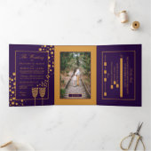 Invitation Trois Volets Bubbles Champagne Violet, Suite Mariage (Intérieur)
