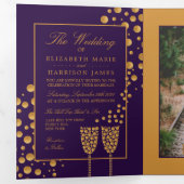 Invitation Trois Volets Bubbles Champagne Violet, Suite Mariage (Intérieur en premier)