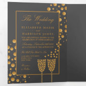 Invitation Trois Volets Bubbles de champagne gris foncé, Suite Mariage (Intérieur en premier)