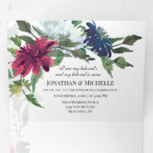 Invitation Trois Volets Burgundy Bleu Floral tout en un Mariage chrétien (Intérieur en premier)