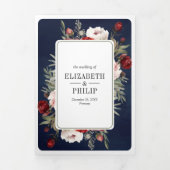 Invitation Trois Volets Burgundy Blush rose Floral Navy tout en un Mariage (Page de couverture)