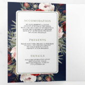 Invitation Trois Volets Burgundy Blush rose Floral Navy tout en un Mariage (Intérieur en premier)