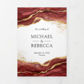 Invitation Trois Volets Burgundy Gold Abstrait Enk QR Code Mariage (Page de couverture)