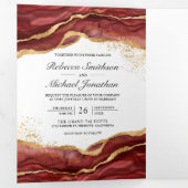 Invitation Trois Volets Burgundy Gold Abstrait Enk QR Code Mariage (Intérieur en premier)
