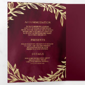 Invitation Trois Volets Burgundy Gold Leaf Branche tout en un Mariage (Intérieur en premier)