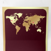Invitation Trois Volets Burgundy Gold World Map QR Code Photo Wedding (Intérieur en premier)