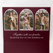Invitation Trois Volets Burgundy Minimal Arch Photo QR code Wedding (Intérieur en premier)