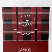 Invitation Trois Volets Burgundy Noir Plaid Blanc Anneau Logo Mariage (Intérieur en premier)