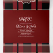 Invitation Trois Volets Burgundy Noir Plaid Blanc Anneau Logo Mariage (Intérieur au milieu)
