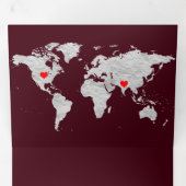 Invitation Trois Volets Burgundy Silver World Map All in One Wedding (Intérieur en premier)