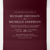 Invitation Trois Volets Burgundy Silver World Map All in One Wedding (Intérieur au milieu)