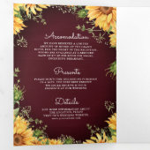 Invitation Trois Volets Burgundy Sunflowers Mason Jar QR Code Mariage (Intérieur en premier)