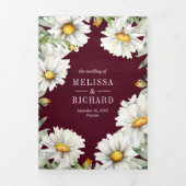 Invitation Trois Volets Burgundy Wood Daisies Mason Jar QR Code Wedding (Page de couverture)