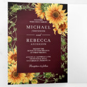 Invitation Trois Volets Burgundy Wood Sunflower Photo Arch QR Code Mariage (Intérieur en premier)