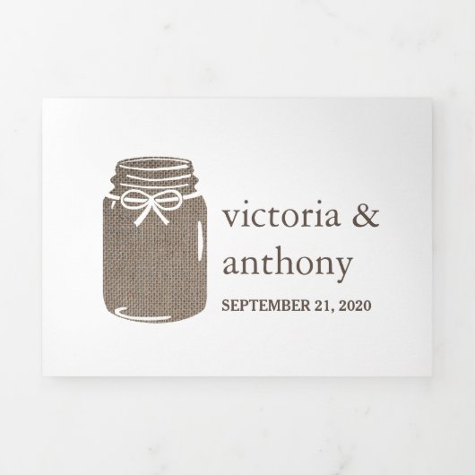 Invitation Trois Volets Burlap Mason Jar Suite Mariage (Page de couverture)