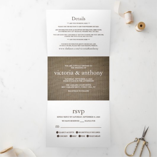 Invitation Trois Volets Burlap Mason Jar Suite Mariage (Intérieur)