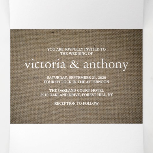Invitation Trois Volets Burlap Mason Jar Suite Mariage (Intérieur au milieu)