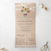 Invitation Trois Volets Burlap Sunflower Mason Jar String Mariage (Intérieur)