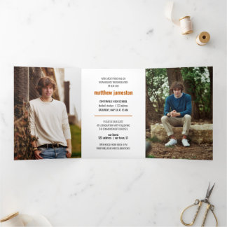 Invitation Trois Volets Burnt Orange Bold & Modern Photo Graduation