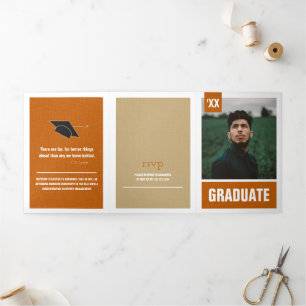 Invitation Trois Volets Burnt Orange Modern Textured Photo Graduation