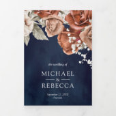 Invitation Trois Volets Burnt Orange Rose Photo Collage Marine Mariage ble (Page de couverture)