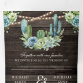 Invitation Trois Volets Cactus de verdure succulente Code QR Mariage (Intérieur en premier)