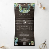 Invitation Trois Volets Cactus de verdure succulente Code QR Mariage (Intérieur)