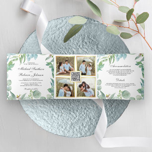 Invitation Trois Volets Cadre au eucalyptus carré code QR mariage
