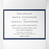 Invitation Trois Volets Cadre bleu marine classique Mariage élégant (Intérieur au milieu)