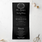 Invitation Trois Volets Cadre floral noir et blanc avec mariage des initia (Intérieur)