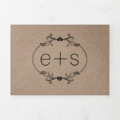Invitation Trois Volets Cadre noir, initiales monogramme mariage papier kr (Page de couverture)