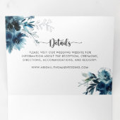 Invitation Trois Volets Calligraphie Marine Blue Floral Mariage (Intérieur en premier)