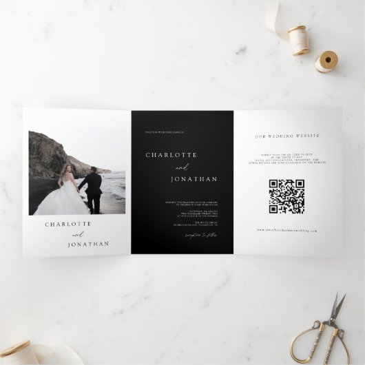 Invitation Trois Volets Calligraphie moderne tout en un Mariage noir (Intérieur)