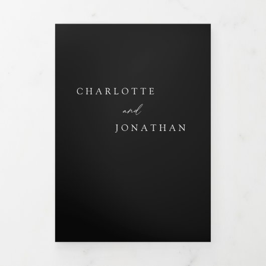 Invitation Trois Volets Calligraphie moderne tout en un Mariage noir (Page de couverture)