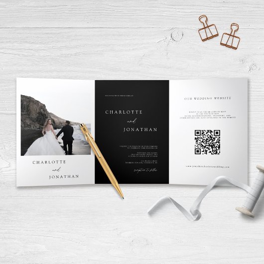 Invitation Trois Volets Calligraphie moderne tout en un Mariage noir