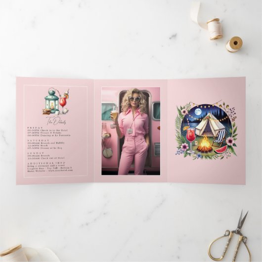 Invitation Trois Volets Camp Bride Bachelorette Weekend Photo et QR Code (Intérieur)