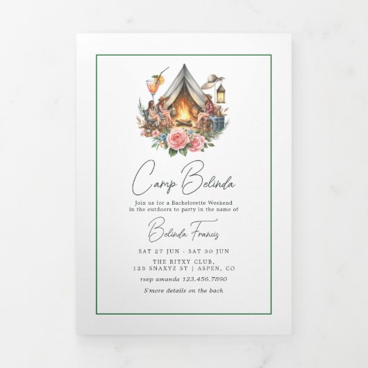 Invitation Trois Volets Camp Bride Bachelorette Weekend Photo et QR Code (Page de couverture)