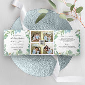 Invitation Trois Volets Carré Eucalyptus Frame QR Code Mariage