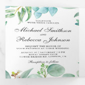Invitation Trois Volets Carré Eucalyptus Frame QR Code Mariage (Intérieur en premier)