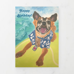 Invitation Trois Volets Carte d'anniversaire de surf Dog