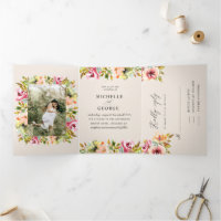 Carton d'invitation de mariage triptyque floral de