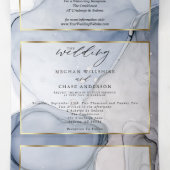 Invitation Trois Volets Carton d'invitation triptyque encre abstraite bleu (Intérieur au milieu)